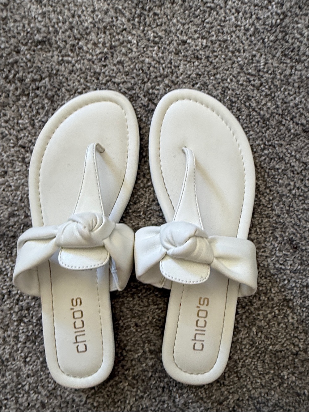 Chico's White Knot-Front Toe-Post Sandals